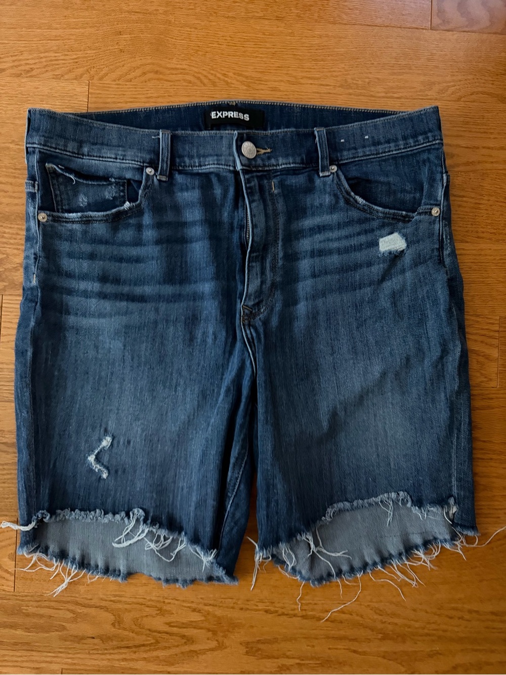 Express Dark Indigo Distressed Denim Cutoff Shorts